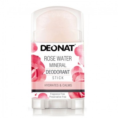 Дезодорант-кристалл «ДеоНат» (Deonat) с розовой водой (Экстракт цветков Розы), стик плоский, вывинчивающийся (twist-up), 100г