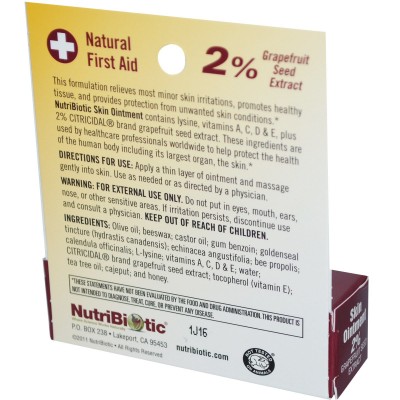 NutriBiotic, Мазь для кожи, 2 % экстракта семян грейпфрута (GSE) и лизина, 15 мл